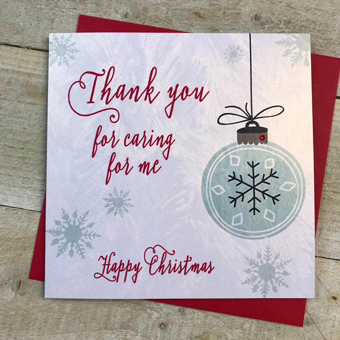 White Cotton Thank You For Caring For Me Christmas Card