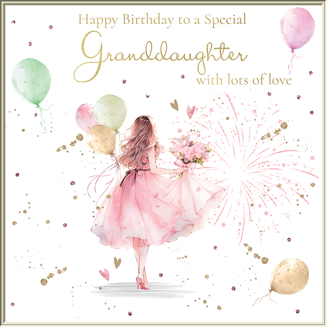 Special Granddaughter Birthday Card - Girl with Balloons