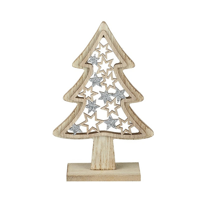 Wooden Silver Star Tree - Small