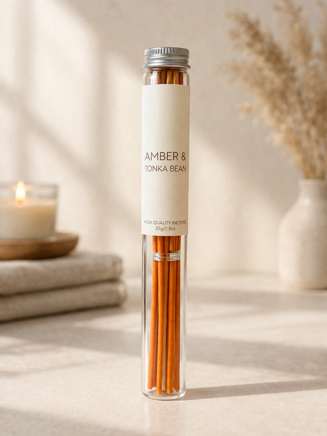 Incense Sticks Glass Tube - Amber & Tonka Bean