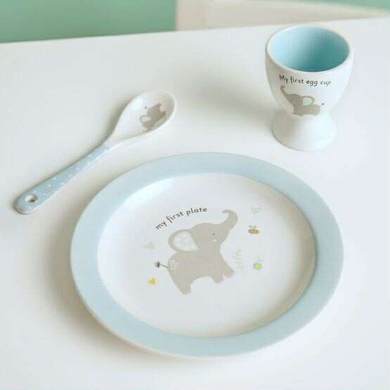 Baby 3 Piece Bowl Egg Cup & Spoon Set - Blue
