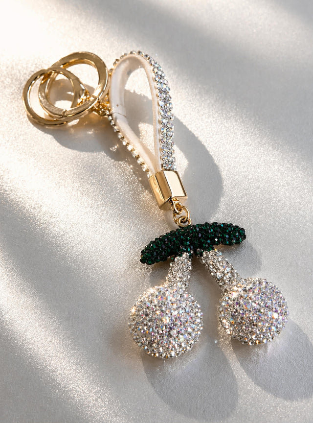 Chrystal Cherry Bag Charm - Silver