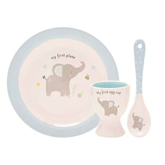 Baby 3 Piece Bowl Egg Cup & Spoon Set - Blue