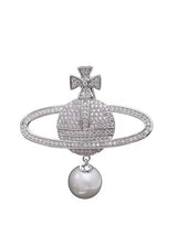 Orb Crown Brooch with Pearl - Silver