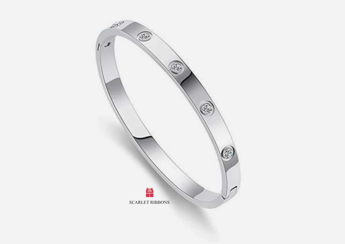Solid Bangle with crystals - Silver – Scarlet Ribbons