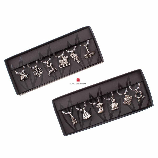Silver Metal Christmas Wine Charms