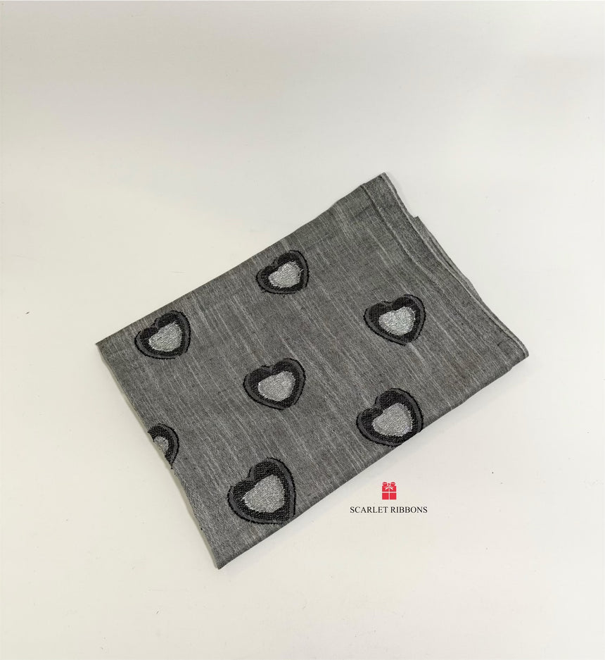 Lurex Metallic Heart Scarf  - Grey