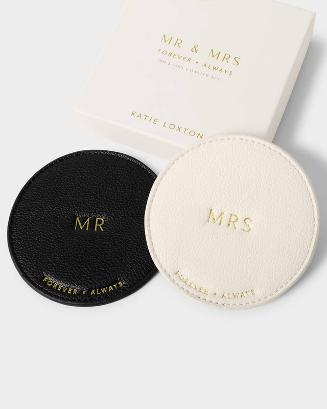 Katie Loxton Mr & Mrs Coaster Set - Off White And Black
