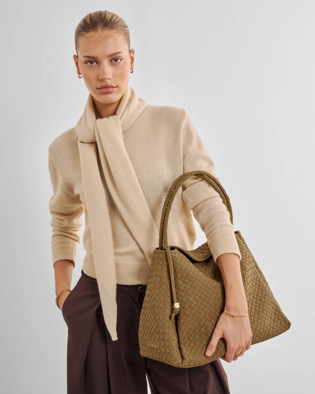 Katie Loxton Nova Woven Large Shoulder Bag - Suedette Light Caramel