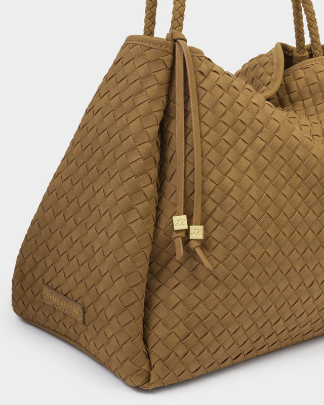 Katie Loxton Nova Woven Large Shoulder Bag - Suedette Light Caramel