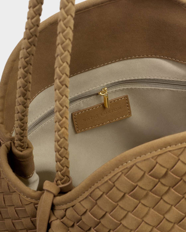 Katie Loxton Nova Woven Large Shoulder Bag - Suedette Light Caramel