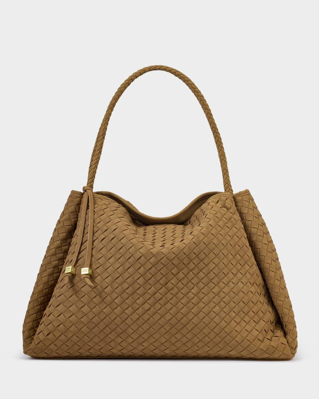 Katie Loxton Nova Woven Large Shoulder Bag - Suedette Light Caramel