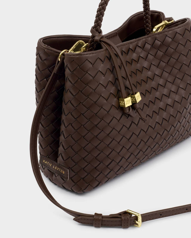Katie Loxton Nova Hand Woven Top Handle Bag - Chocolate