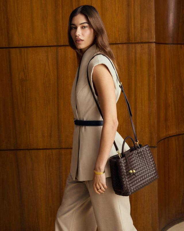 Katie Loxton Nova Hand Woven Top Handle Bag - Chocolate