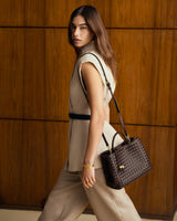 Katie Loxton Nova Hand Woven Top Handle Bag - Chocolate