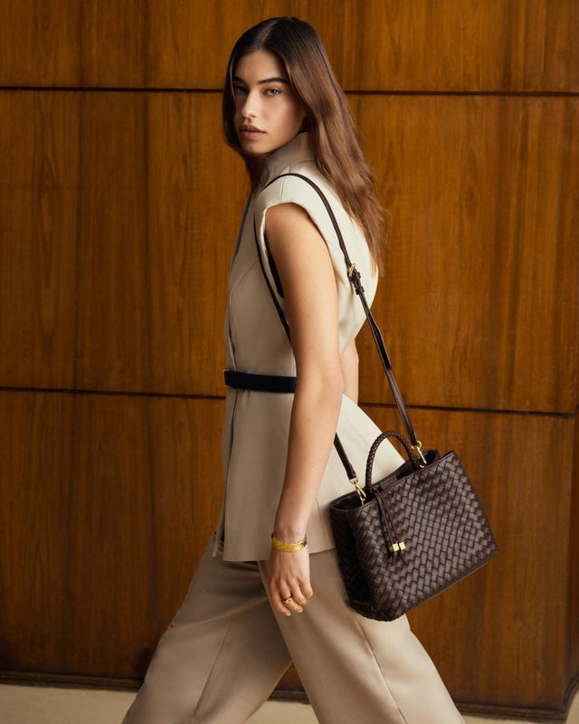 Katie Loxton Nova Hand Woven Top Handle Bag - Chocolate
