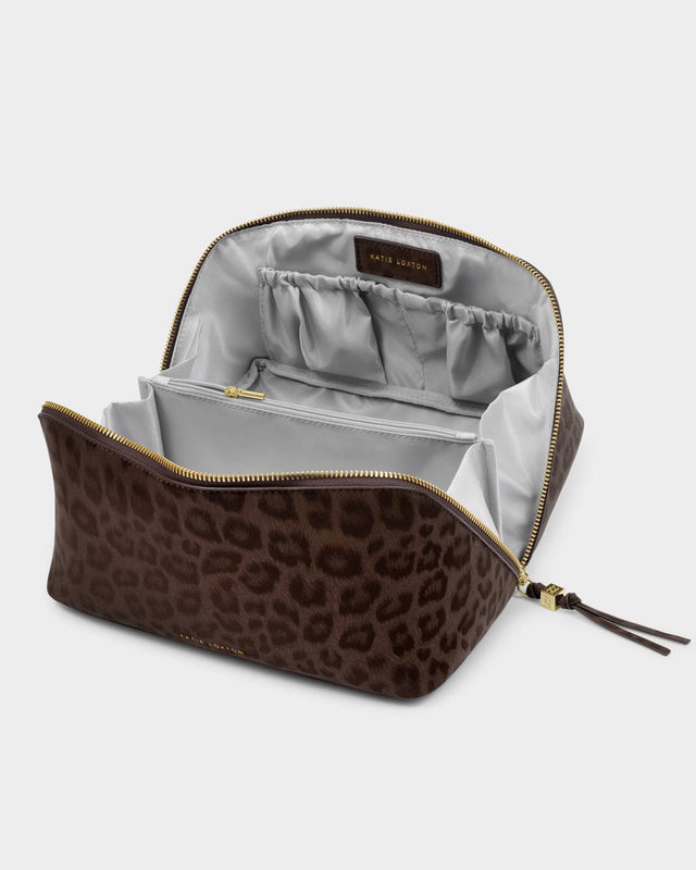 Katie Loxton Soho Large Make Up / Wash Bag - Chocolate Leopard