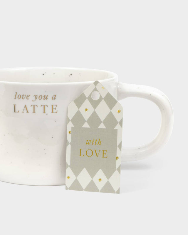 Katie Loxton Speckled Sentiment Mug With Tag - Love You A Latte