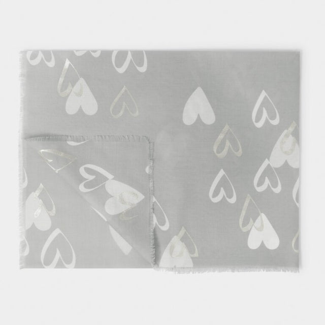 Katie Loxton Heart Foil Scarf - Grey/White/Silver