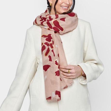 Katie Loxton Scattered Petals Scarf - Rose/red/Gold