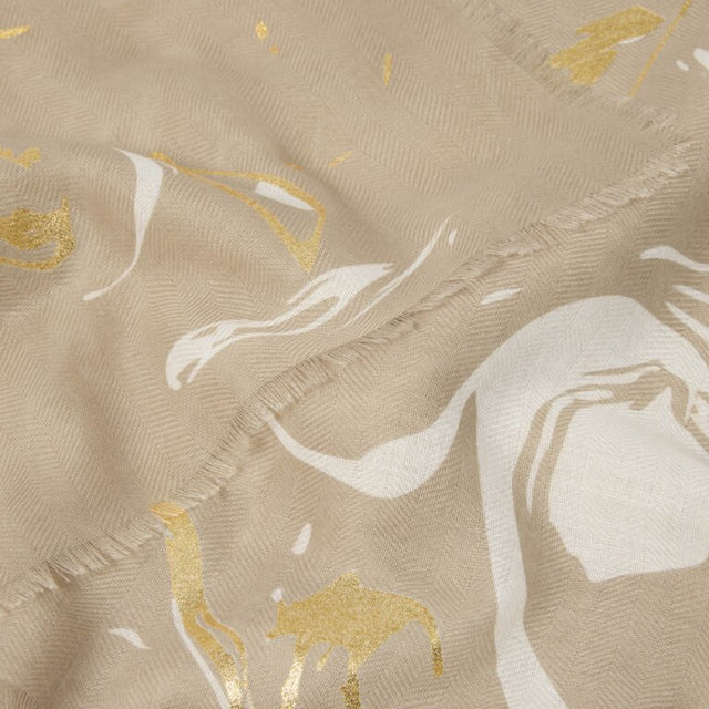 Katie Loxton Marble Foil Scarf - Light Taupe/White/Gold