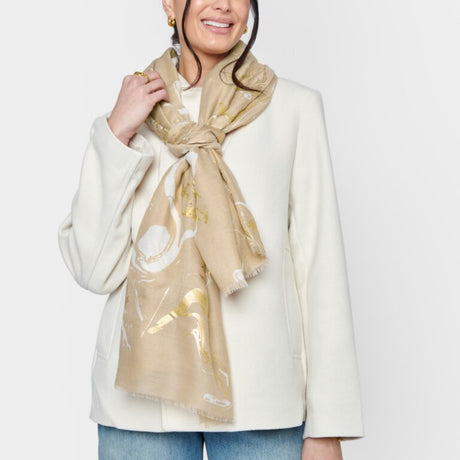 Katie Loxton Marble Scarf - Light Taupe/White/Gold