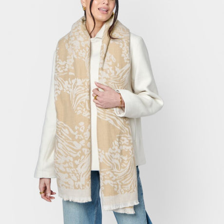 Katie Loxton Animal Blanket Scarf - Soft Tan/Off Whit