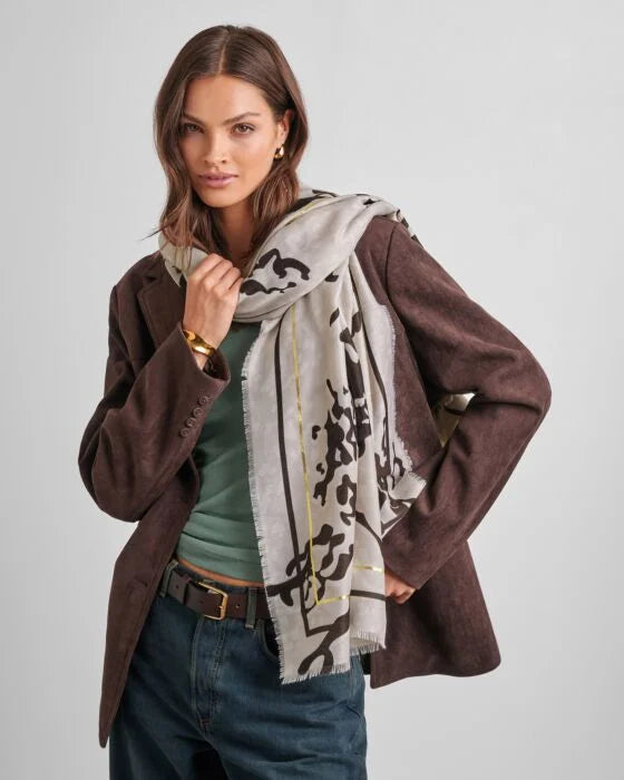 Katie Loxton Animal Foil Scarf - Taupe/White/Chocolate