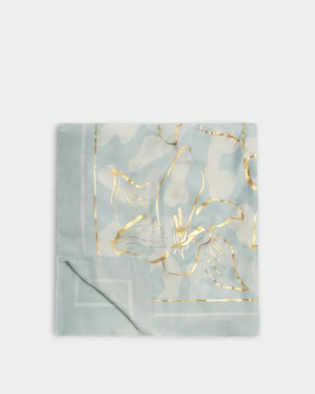 Katie Loxton Printed Foil Scarf - Golden Floral Line - Green