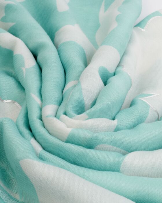 Katie Loxton Printed Foil Scarf - Floral - Sage/Off White/Silver Floral