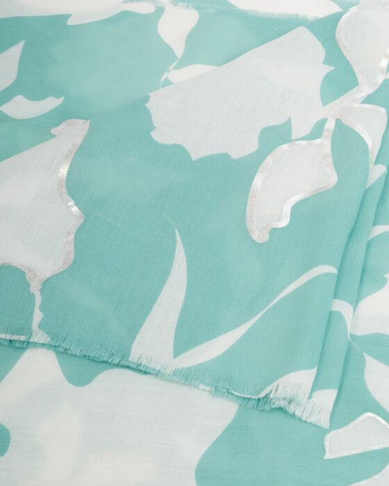 Katie Loxton Printed Foil Scarf - Floral - Sage/Off White/Silver Floral