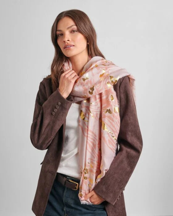 Katie Loxton Printed Foil Scarf - Animal - Pink/Dusky Pink