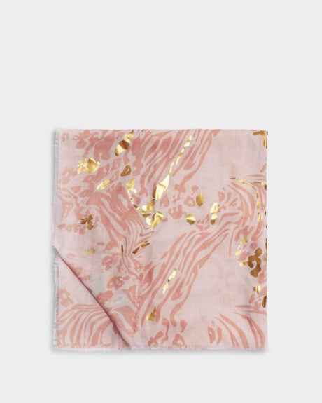 Katie Loxton Printed Foil Scarf - Animal - Pink/Dusky Pink