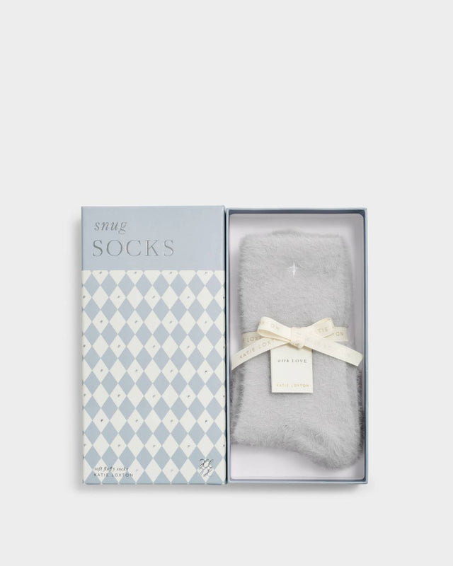 Katie Loxton Gift Boxed Star Fluffy Socks - Pale Grey