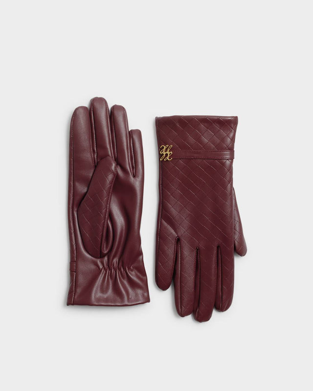 Katie Loxton Boxed Faux Leather Gloves - Cherry Woven