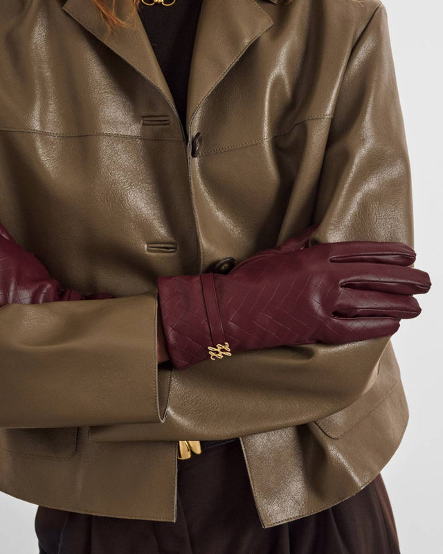 Katie Loxton Boxed Faux Leather Gloves - Cherry Woven