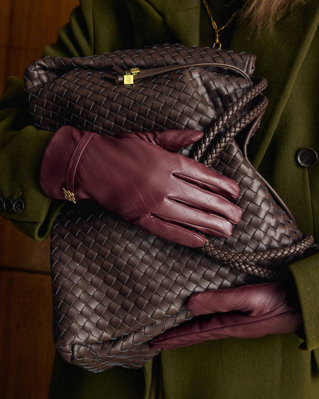 Katie Loxton Boxed Faux Leather Gloves - Cherry Woven