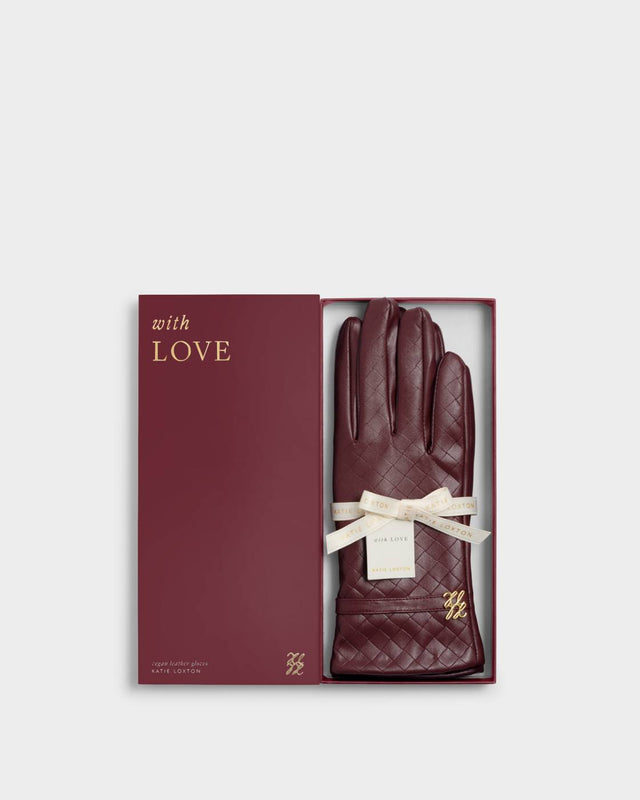 Katie Loxton Boxed Faux Leather Gloves - Cherry Woven