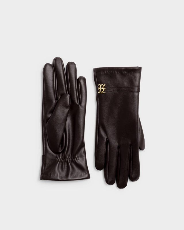 Katie Loxton Boxed Faux Leather Gloves - Chocolate