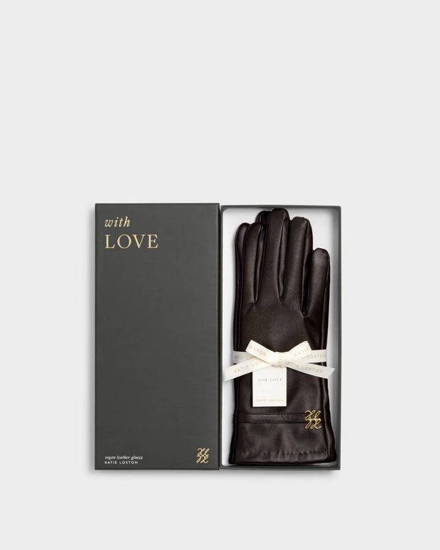 Katie Loxton Boxed Faux Leather Gloves - Chocolate