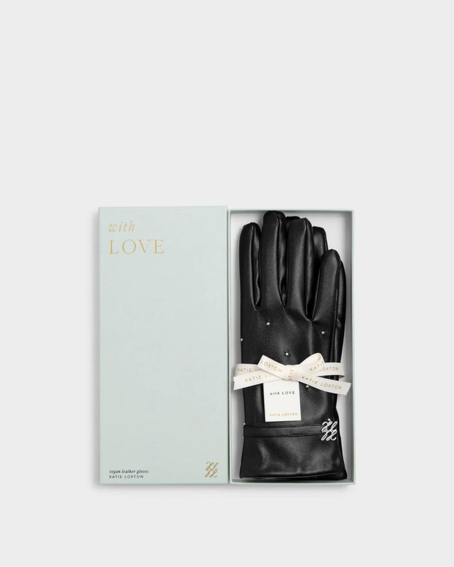 Katie Loxton Boxed Faux Leather Gloves - Black
