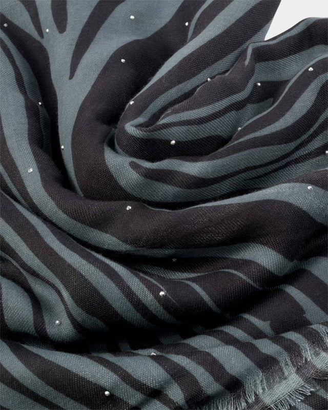 Katie Loxton Zebra Stripe Printed Studded Scarf - Navy and Black
