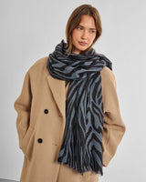 Katie Loxton Zebra Stripe Printed Studded Scarf - Navy and Black