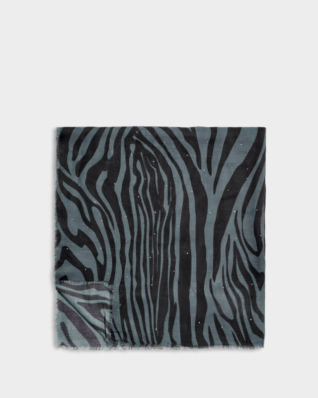 Katie Loxton Zebra Stripe Printed Studded Scarf - Navy and Black