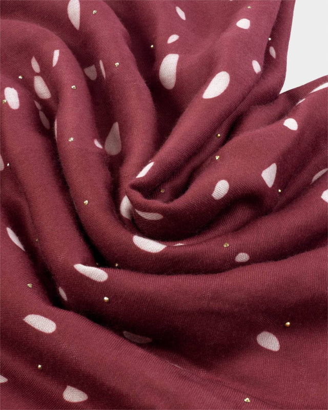Katie Loxton Scattered Dots Printed Studded Scarf - Burgundy and White
