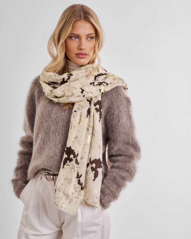 Katie Loxton Snake Printed Foil Scarf  - Sand and Gold