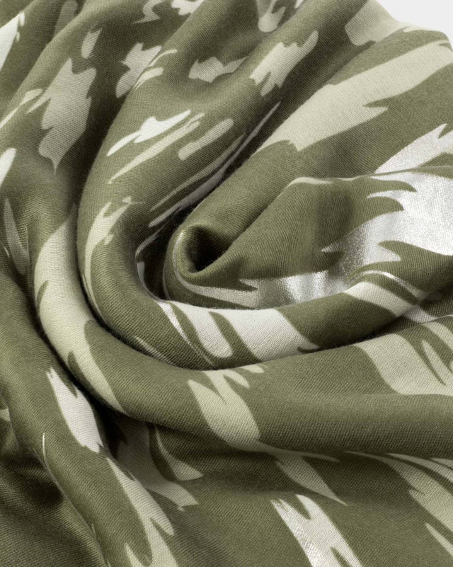Katie Loxton Animal Printed Foil Scarf - Olive and Silver
