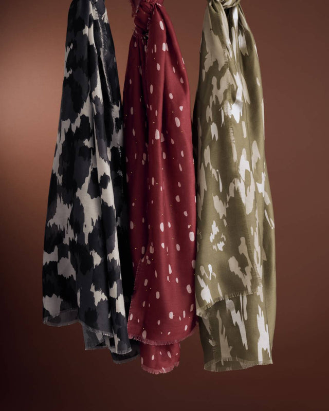 Katie Loxton Animal Printed Foil Scarf - Olive and Silver