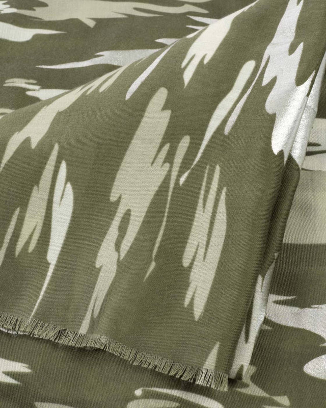 Katie Loxton Animal Printed Foil Scarf - Olive and Silver