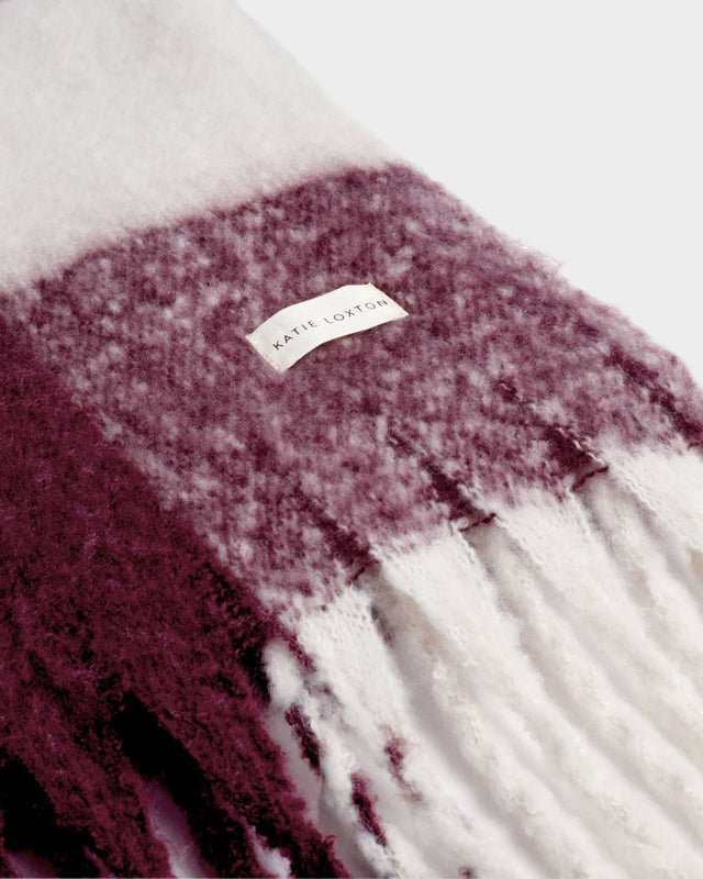 Katie Loxton Recycled Checked Tassel Scarf - Cherry